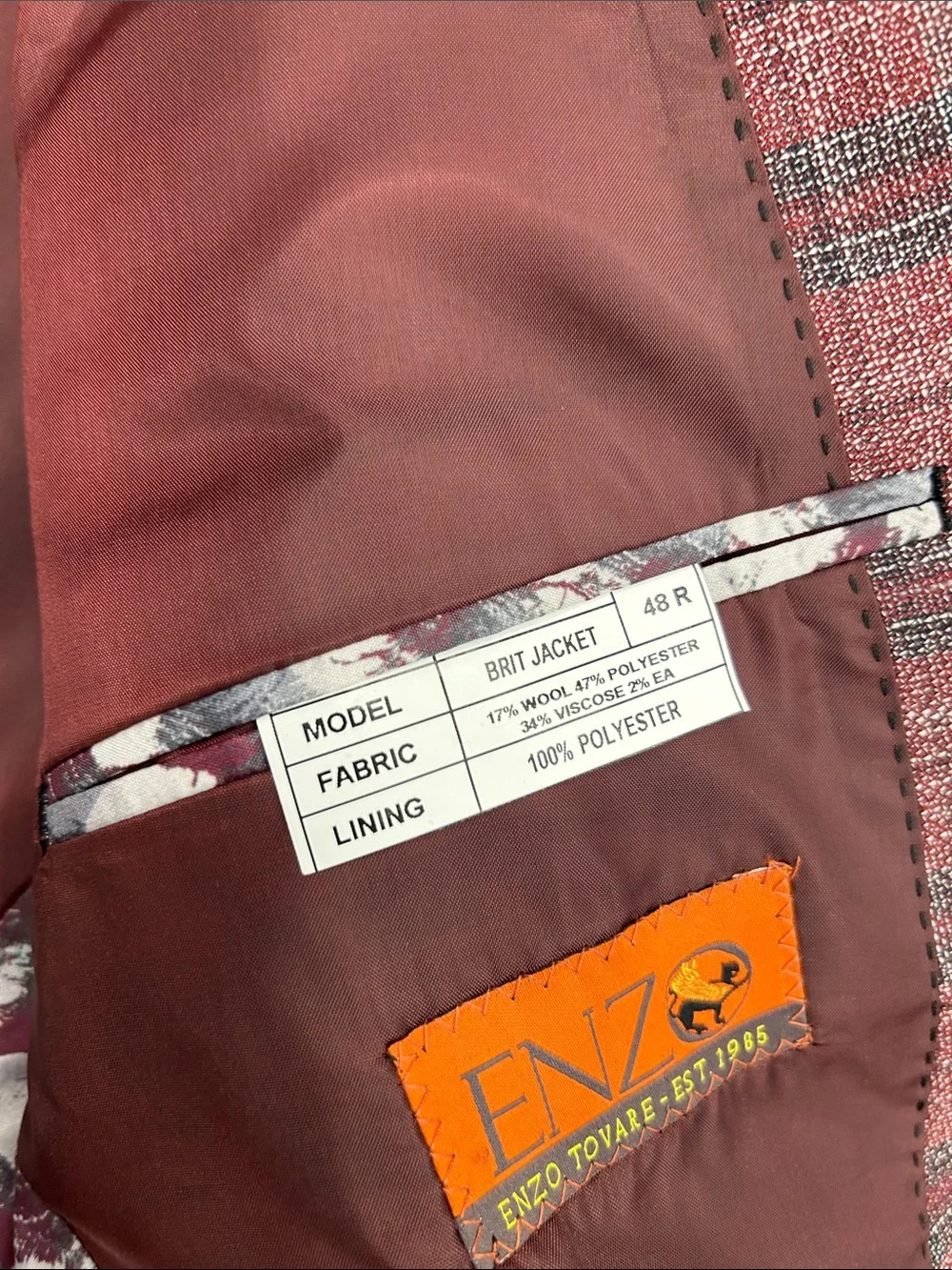 Enzo Tovare Men's Red / Burgundy Plaid Blazer NWT